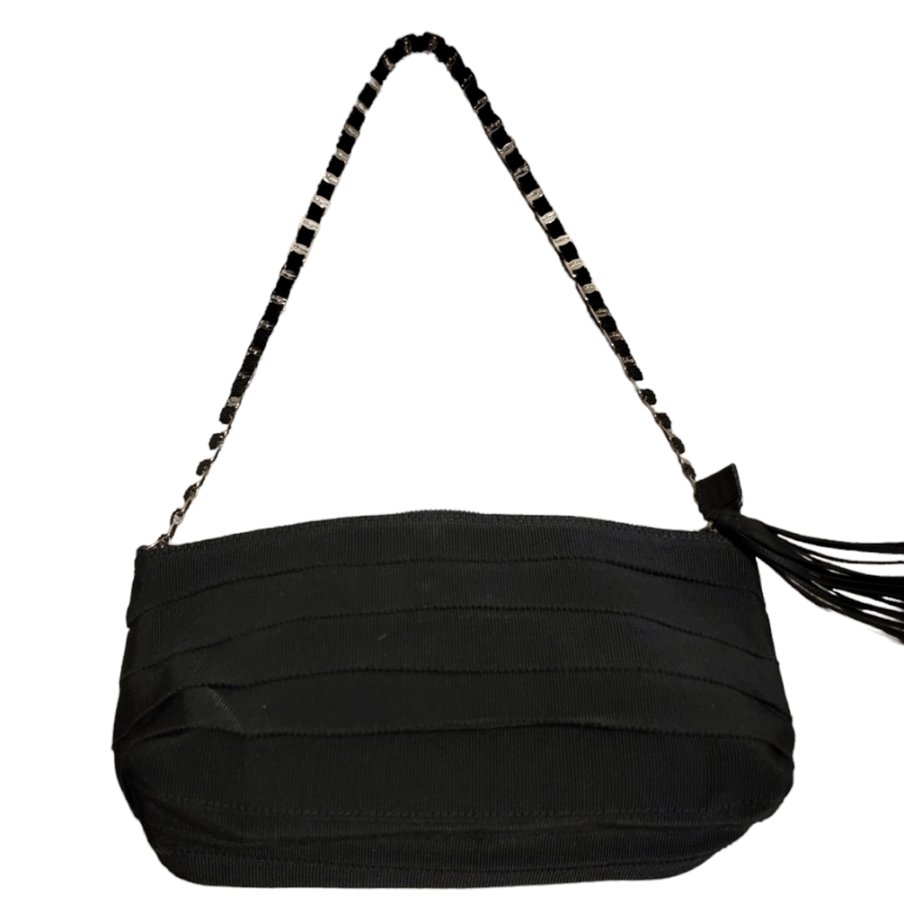 Salvatore Ferragamo Black Tiered Grosgrain Chain Shoulder Bag w/COA - Picture 1 of 9